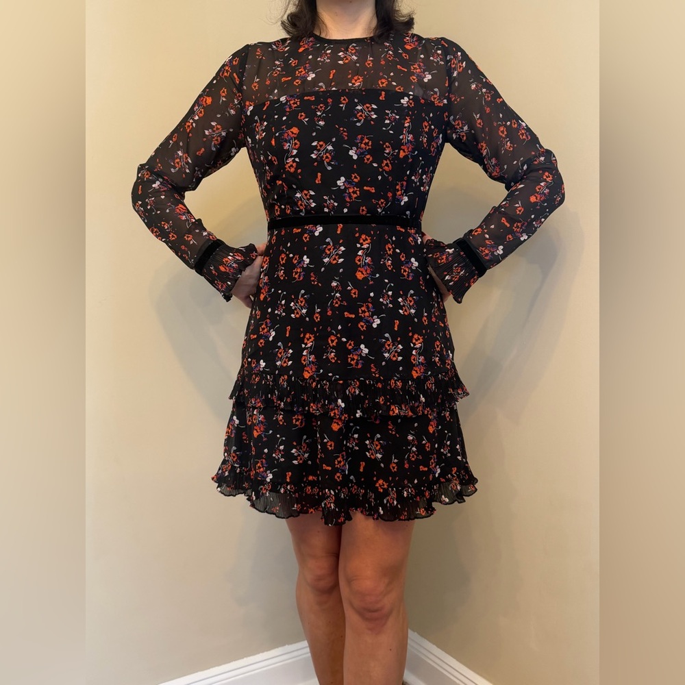 Floral Black and Red Sheer Dress